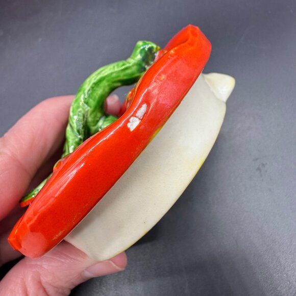 Vintage Tomato Teapot 1950s Japan Kitschy Ceramic Red Green Kitchen Retro Veggie - Picture 10 of 11